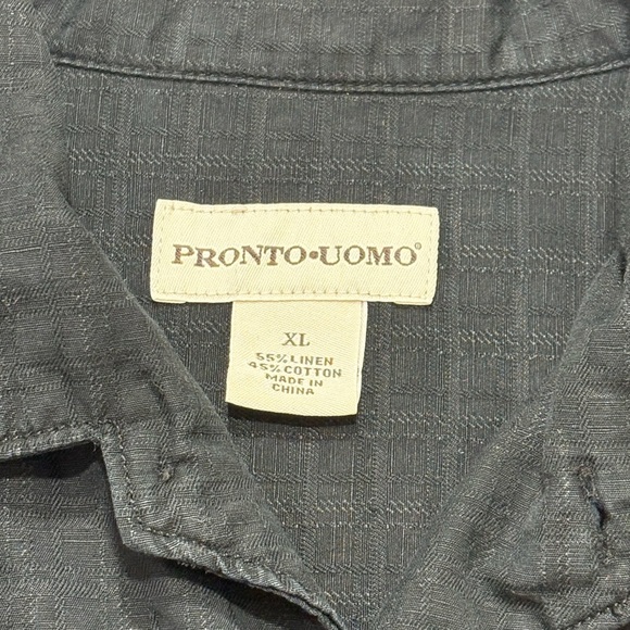 PRONTO UOMO Button-Up Short Sleeve Linen Blend Shirt Men's Size XL Color Black - Picture 5 of 6